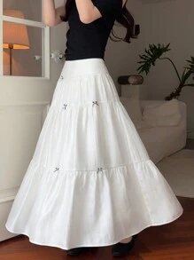 DAZY Women's Korean Style Bow A-Line Glossy Solid Color Skirt Fall Skirts - White - View 4