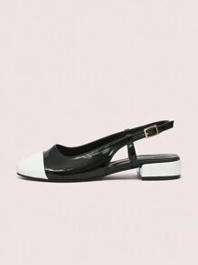 CUCCOO DOLLMOD Women Vintage-Style Round Toe Block Heel Color Contrast Slingback High Heels, Casual Dressed-Up Spring Shoes Spring Shoes Spring Break Easter - Black and White - View 9
