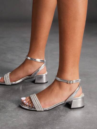 CUCCOO SZL Sandalias planas con tira de cristal plateada para mujer, calzado cómodo para uso casual, boda, fiesta y vacaciones