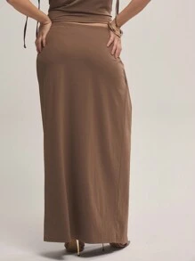 MUSERA Chân váy maxi gợi cảm, ôm sát, xếp ly phía trước, cỡ lớn, thích hợp cho buổi hẹn hò, đi chơi với bạn bè, kỳ nghỉ, dịp đặc biệt, dự tiệc cưới, mùa hè. - màu nâu - Xem 4