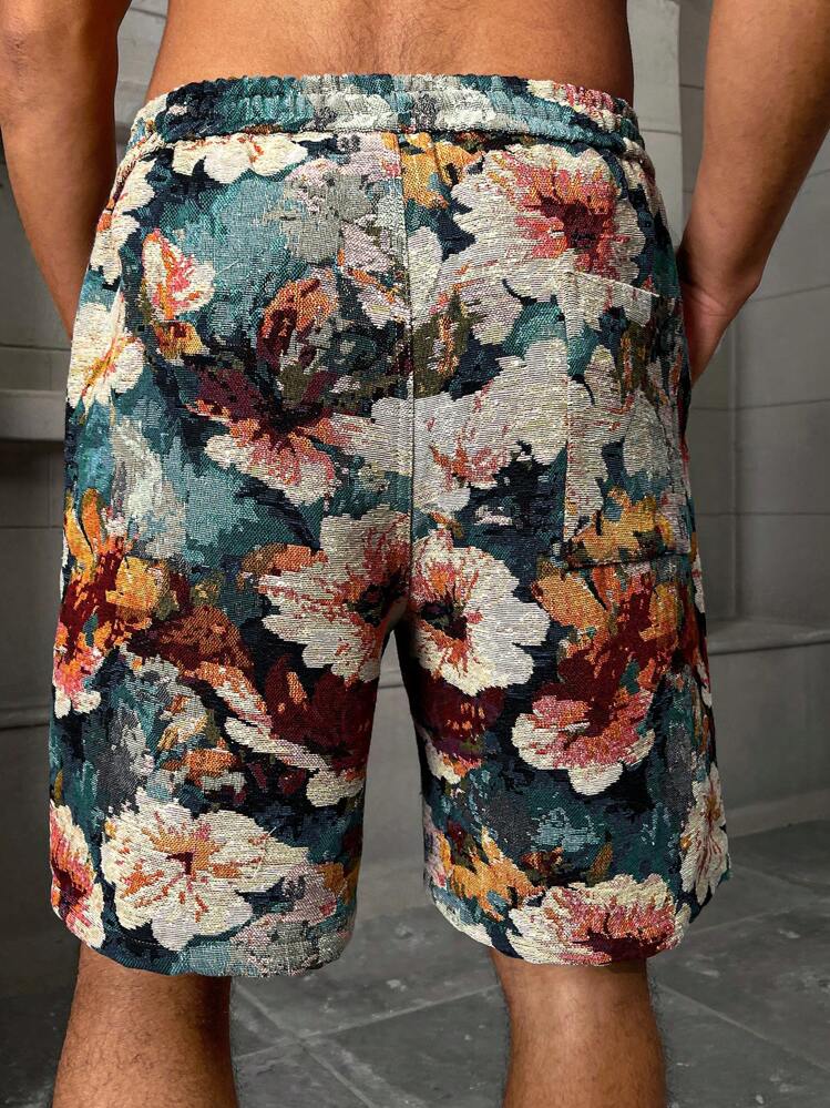 Manfinity Homme Men's Vacation Casual Style INS Jacquard Floral Pattern Casual Shorts, Gift For Boyfriends Or Husbands - Multicolor - View 6