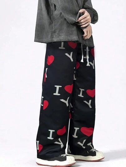 ROMWE MEN Street Life 男士数字心形印花休闲长裤，时尚
