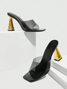 CUCCOO SZL Women's Fashion Transparent Glass Jelly Black Single Strap Sandals, Summer Outdoor Ladies High Heel Sandals - Black - View 5