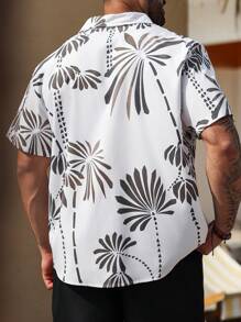 ResortEase Men's Plant Print Short Sleeve Button-Down Casual Shirt - Beige - View 2