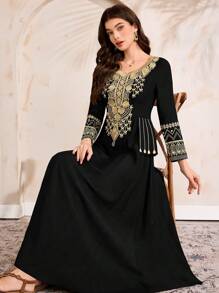 Al Najma Women's Elegant Dress With Sticker Decoration, Long Sleeve - Black - View 1