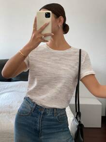 Siren Gaze Women's Tie-Dye Round Neck Casual Loose Short Sleeve T-Shirt,Waffle Texture Top,Solid Color Summer T-Shirt,For Daily Wear