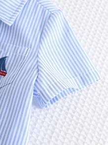 Cozy Pixies 2pcs Infant/Baby Boy Set - Sailboat Print Colorful Striped Collared Long Sleeve Cardigan And Overalls - Multicolor - View 8