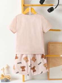 Jonge jongen 2 stuks schattige beer grafische ronde hals korte mouwen shorts casual comfortabele pyjama set