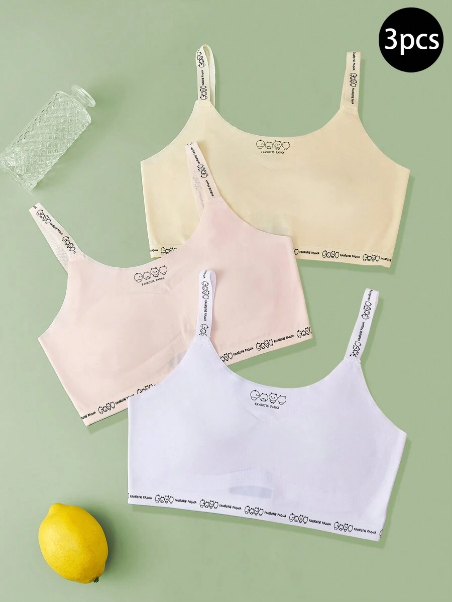 4pcs Girls Seamless Simple Solid Camisole & Bralette Set, Wireless Bra For Teens - Multicolor - View 1