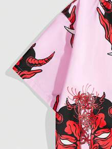 ROMWE MEN Street Life 宽松拉链衬衫，简约时尚，适合日常休闲穿着 - 粉色 - 查看 3