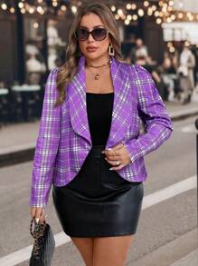 SHEIN Clasi 大码女式优雅印花白色打底夹克，适合秋冬季户外穿着 - 紫色 - 查看 4