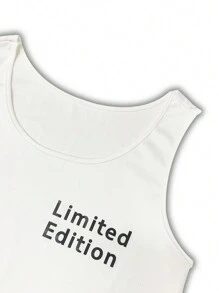 SHEIN Slayr Plus Size Casual Letter Print Slim Fit Crop Top - White - View 3