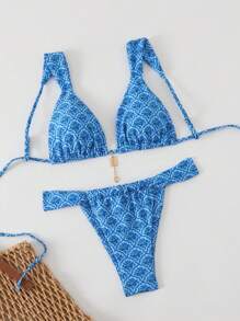 Swim Mod Ensemble de Bikini à imprimé Floral de Style Vintage pour femmes, plage d'été à imprimé aléatoire