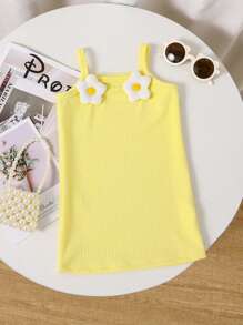 Vestido de verano en tela texturizada de color mostaza con flores bordadas, adecuado para uso al aire libre, para niña bebé