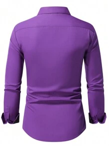 Manfinity Mode Men's Casual Versatile Colorblock Long Sleeve Shirt - Purple - View 2