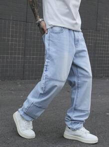 Manfinity Hypemode Pantalones vaqueros de mezclilla casual y sencilla para uso diario para hombres