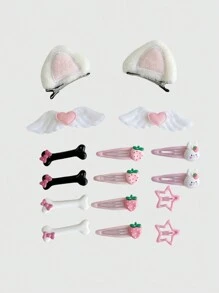 ROMWE Kawaii 16pcs Random Cute Wings, Strawberry, Bone Shape Hair Clips Combo Claw Clips Hair Claws Hair Barrettes - Multicolor - View 1