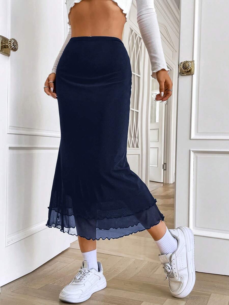 Muchica 中长款纯色简约时尚休闲半身裙，适合日常穿着