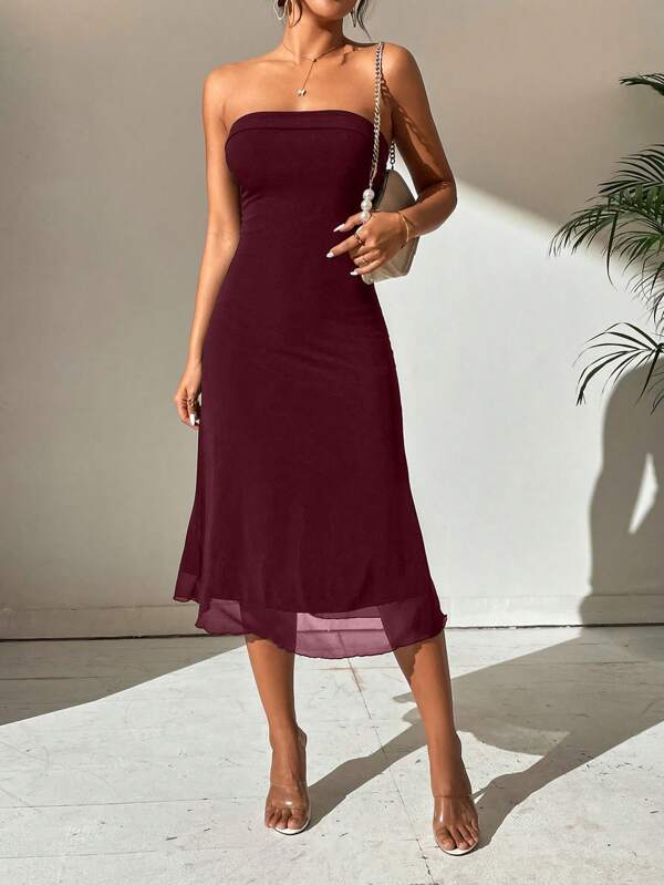 Firerie Women's Solid Color Fashion Double Layer Mesh Tube Top Sleeveless Dress,Summer Dresses
Spring Clothes