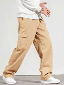 Manfinity EMRG Loose Fit Men's Solid Color Denim Jeans With Pockets