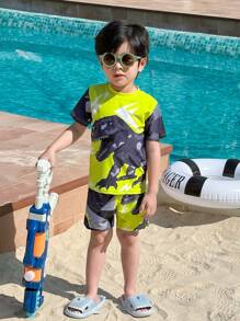 SHEIN 3 Piece Young Boys Boys Casual Sports Swimsuit With Dinosaur Pattern Kids Outfits Young Boy Clothes Back To School Boys Set Suitable For Outdoor Swimming Suitable For Daily Use Suitable For School Suitable For Travel Suitable For Sports Suitable For Spring, Summer, Autumn And Winter Seasons