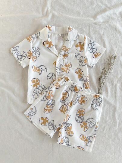 Vintaside Kids Baby Boy Summer Casual Vacation Style Cute Printed Short Sleeve Shirt And Shorts Set