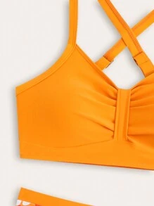 New Fashion Teen Girls Printed Patchwork Swimwear Set - Multicolor - View 3