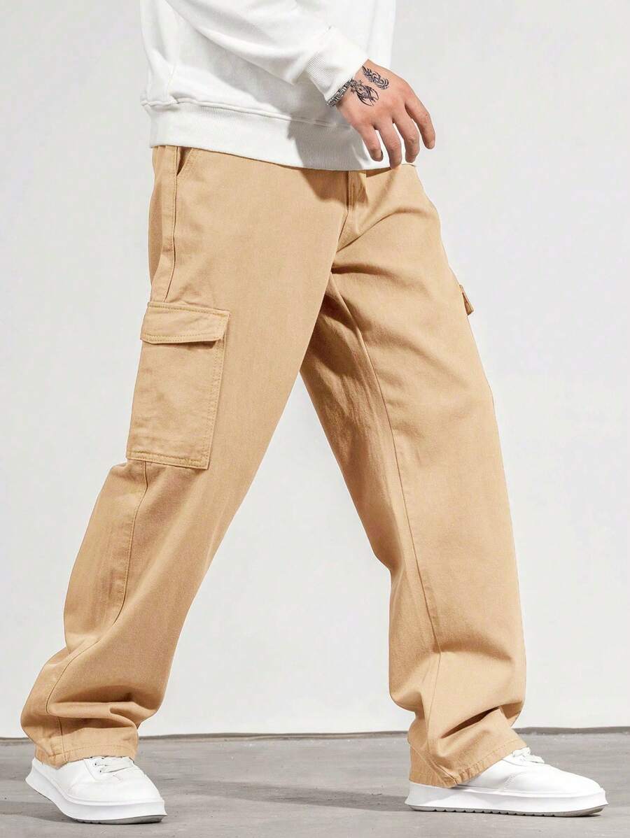 Manfinity EMRG Loose Fit Men's Solid Color Denim Jeans With Pockets