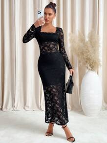 SHEIN Clasi Women Hollow Out Sexy Lace Textured Dress, Valentine's Day Outfit