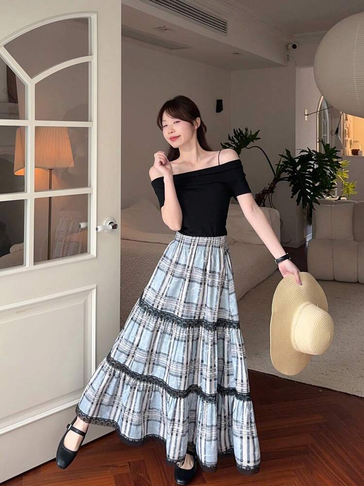 Women's Plaid Korean Style Casual Mid-Length Skirt Fall,Winter
