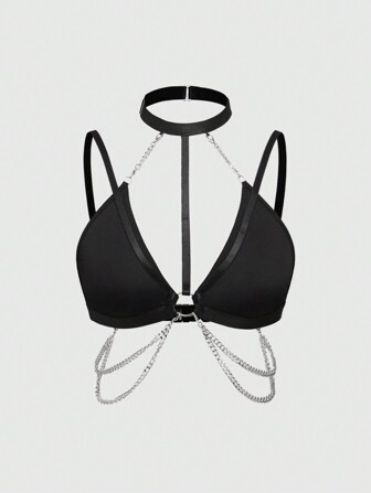 Grunge Punk Punk Style Backpack Hook With Metal Chain Triangle Cup Lingerie Bra