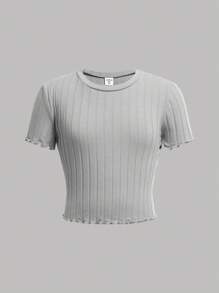 SHEIN 3-Pack Tween Girls Casual Versatile Comfy Knit Textured Soft Stretch Crew Neck Short Sleeve Tops, Suitable For Everyday Wear, Spring & Summer - Multicolor - View 7