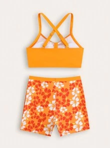 New Fashion Teen Girls Printed Patchwork Swimwear Set - Multicolor - View 2