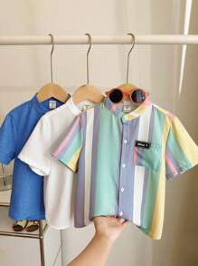 SHEIN 3 Packs Young Boys Casual Minimalist Short Sleeve Shirts, Buy 2 Get 1 Free, School, Campus, College - Multicolor - View 3
