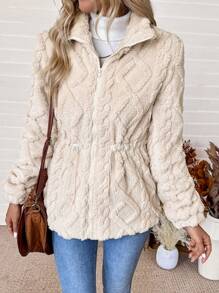 Chiquease 休闲收腰菱形提花保暖内衬夹克