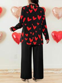 Calvaya Plus Size Valentine's Day Heart Shaped 2pcs Casual Outfit Set - Multicolor - View 2