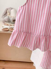 SHEIN LMoss Kids LMoss 2pcs/Set Young Girl Woven Plain Collared Fitted Casual Shirt With Woven Loose Pants - Multicolor - View 4