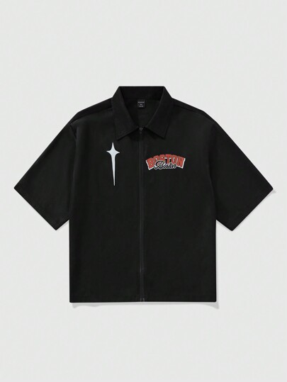 Street Life Camicia casual stampata da uomo, minimalista e alla moda per uso quotidiano