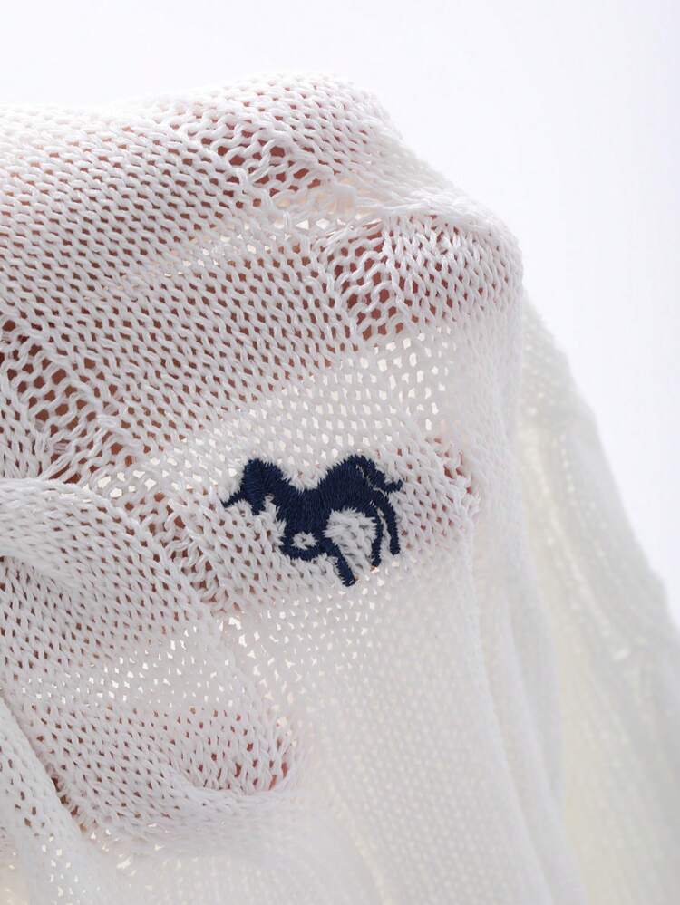 Old Money Embroidered Spring/Summer Pattern Slim Fit Short Sleeve Polo Neck Knit Top For Women