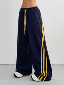 Coolane Women's Spring/Summer Couple Costumes Game Day Going Out Preppy Yellow Contrast Color Webbing Sweatpants,Rave Festival Outfits,Mardi Gras