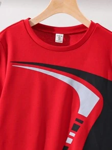 2Pcs Tween Boy Casual Chic Comfortable Practical Versatile Soft Graphic Short Sleeve Round Neck T-Shirt And Elastic Waist Shorts Set, Suitable For Autumn, Spring, Summer, Ideal For Daily Wear, Outdoor Play, School, Streetwear, Party And Leisure