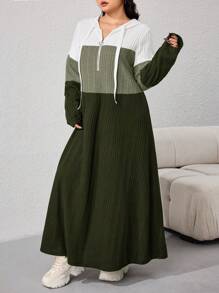 Mulvari 大码长袖休闲连衣裙，简约时尚，适合日常穿着 - 軍綠色 - 查看 6