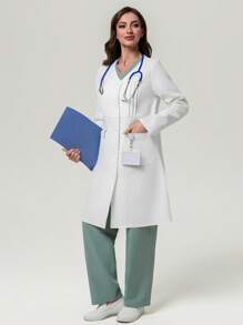 Scrubzie Long Anti-Wrinkle Lab Coat For Women - White - View 7