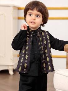 男婴三件套缎面服装套装，时尚优雅，是每个小男孩衣柜里的必备单品 - 黑色 - 查看 5