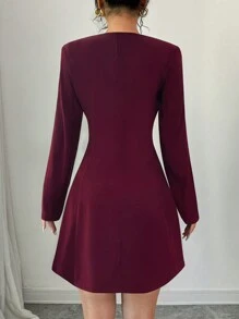 Elenzga 女士复古优雅黑色长袖连衣裙，秋季精致新风格