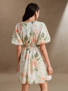 Anewsta Women's Elegant Embroidered Rose Floral V-Neck Dress, Boho, Beach Vacation, Spring/Summer Outfit