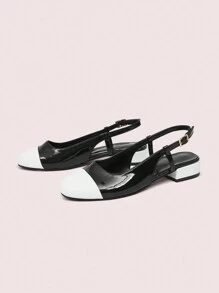 CUCCOO DOLLMOD Women Vintage-Style Round Toe Block Heel Color Contrast Slingback High Heels, Casual Dressed-Up Spring Shoes Spring Shoes Spring Break Easter - Black and White - View 2