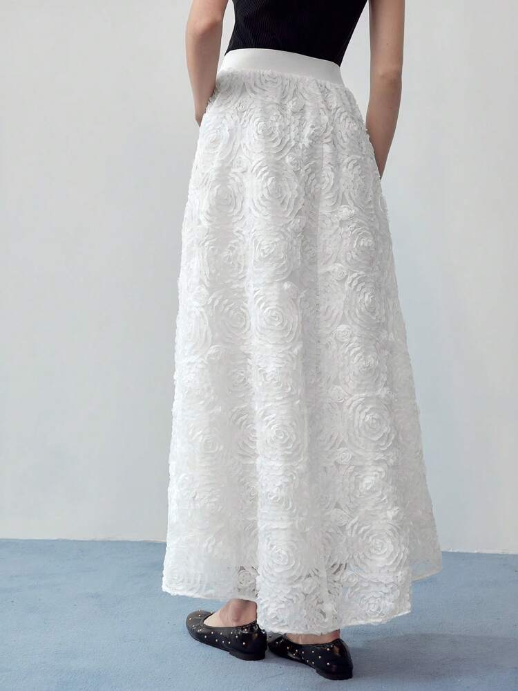 MOTF STUDIO MESH FLORAL APPLIQUED A LINE SKIRT