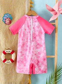 SHEIN 小女孩印花连体运动泳衣 - 彩色 - 查看 3