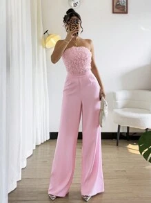 Chiquease Bộ đồ liền thân hở lưng họa tiết hoa 3D thanh lịch dành cho nữ - Hồng - Xem 5